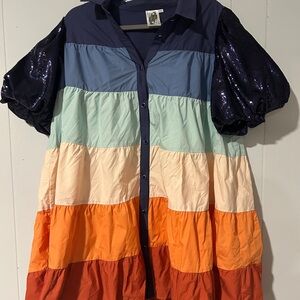 QUEEN OF SPARKLES Multicolor Sequin Sleeve Dress